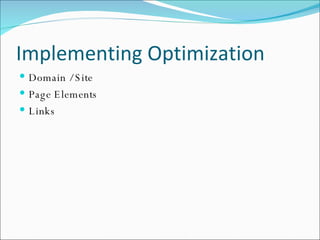 Implementing Optimization Domain / Site Page Elements Links 
