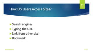 How Do Users Access Sites?
 Search engines
 Typing the URL
 Link from other site
 Bookmark
3/21/2016www.dineshbabu.asia
52
 
