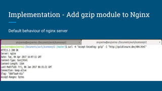 Implementation - Add gzip module to Nginx
Default behaviour of nginx server
 