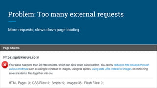 Problem: Too many external requests
More requests, slows down page loading
 