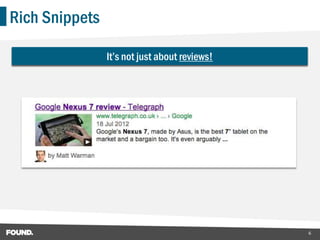 Rich Snippets

                It’s not just about reviews!




                                               6
 