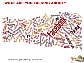 Word cloud of @NoisyMonkey‟s last 20 tweets
WHAT ARE YOU TALKING ABOUT?
 