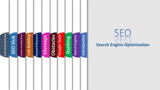 Search Engine Optimization
Introduction
Search
Engines
Ranking
Google
Tools
Obstacles
Sitemaps
Keyword
Research
Link
Building
Content
Considerations
SEO
Hub
Social
Media
Marketing
 