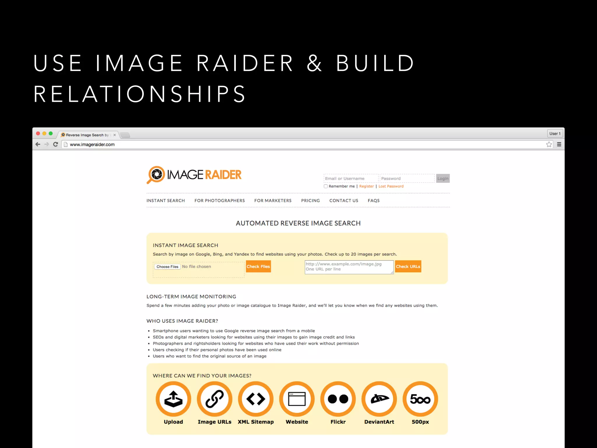 U S E I M A G E R A I D E R & B U I L D
R E L AT I O N S H I P S
 