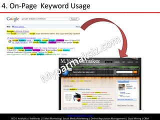 4. On-Page  Keyword Usage<br />Myparmaksiz.com<br />www.myparmaksiz.com<br />SEO| Analytics | AdWords | E-Mail Marketing| ...