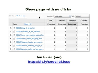 Show page with no clicks




      Ian Lurie (me)
 http://bit.ly/seoclickless
 