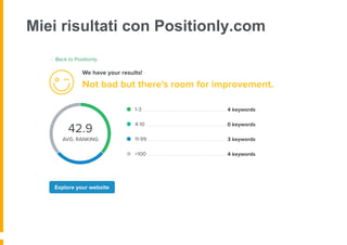 Miei risultati con Positionly.com
 