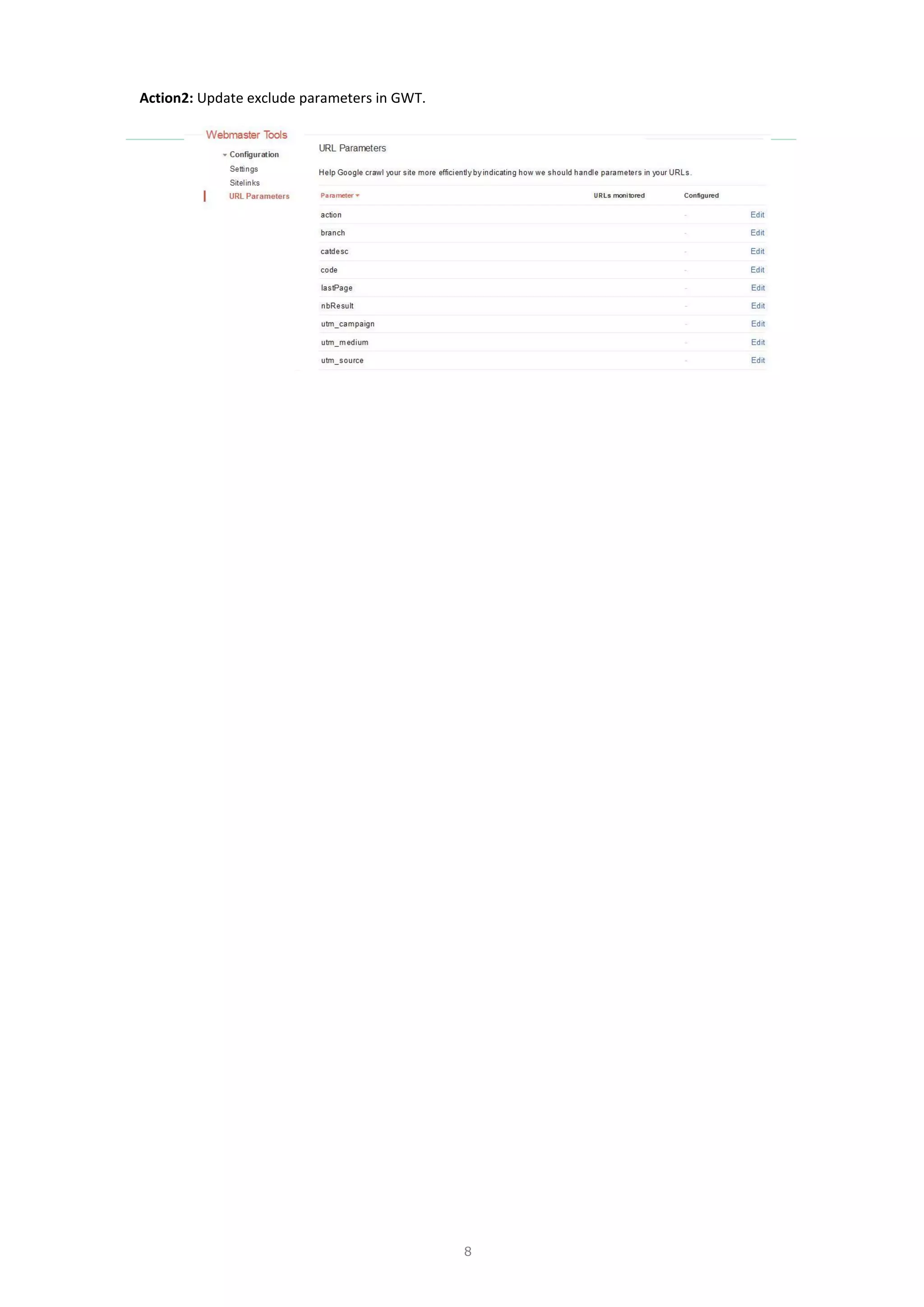 8
Action2: Update exclude parameters in GWT.
 