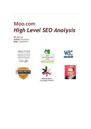 Moo.com
High Level SEO Analysis
ID: Moo_v2
Author: Phil Pearce
Date: 11/04/2013
 