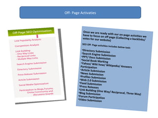 Off- Page Activaties



           Once we are rea
                           dy
           have to focus on with our on-p...