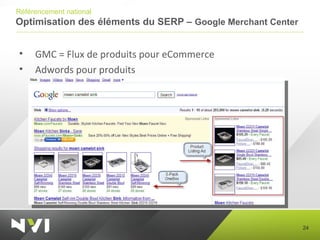 Optimisation des éléments du SERP –  Google Merchant Center <ul><li>GMC = Flux de produits pour eCommerce </li></ul><ul><l...