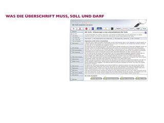 WAS DIE ÜBERSCHRIFT MUSS, SOLL UND DARF
 