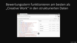 Bewertungsstern funktionieren am besten als
„Creative Work“ in den strukturierten Daten
Quelle: Google
 