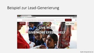 Beispiel zur Lead-Generierung
Quelle: Giving what we can
 