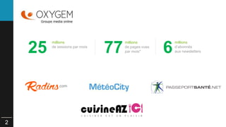 2 
25 millions 
de sessions par mois 
millions 
de pages vues 
par mois* 77 millions 
d’abonnés 
aux newsletters 6 
 