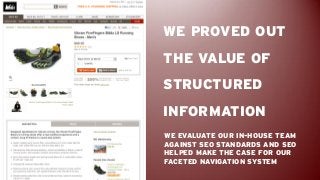 WE PROVED OUT
THE VALUE OF
STRUCTURED
INFORMATION
WE EVALUATE OUR IN-HOUSE TEAM
AGAINST SEO STANDARDS AND SEO
HELPED MAKE ...