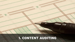 CONTENT AUDIT [ 1/4 ]
      Include traffic and conversion metrics – not rank
Image copyright © 27147 - http://www.flickr....
