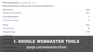 SIGN UP HERE!




1. GOOGLE WEBMASTER TOOLS
    google.com/webmasters/tools
 
