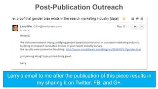 Post-Publication Outreach 
Larry’s email to me after the publication of this piece results in 
my sharing it on Twitter, FB, and G+. 
 