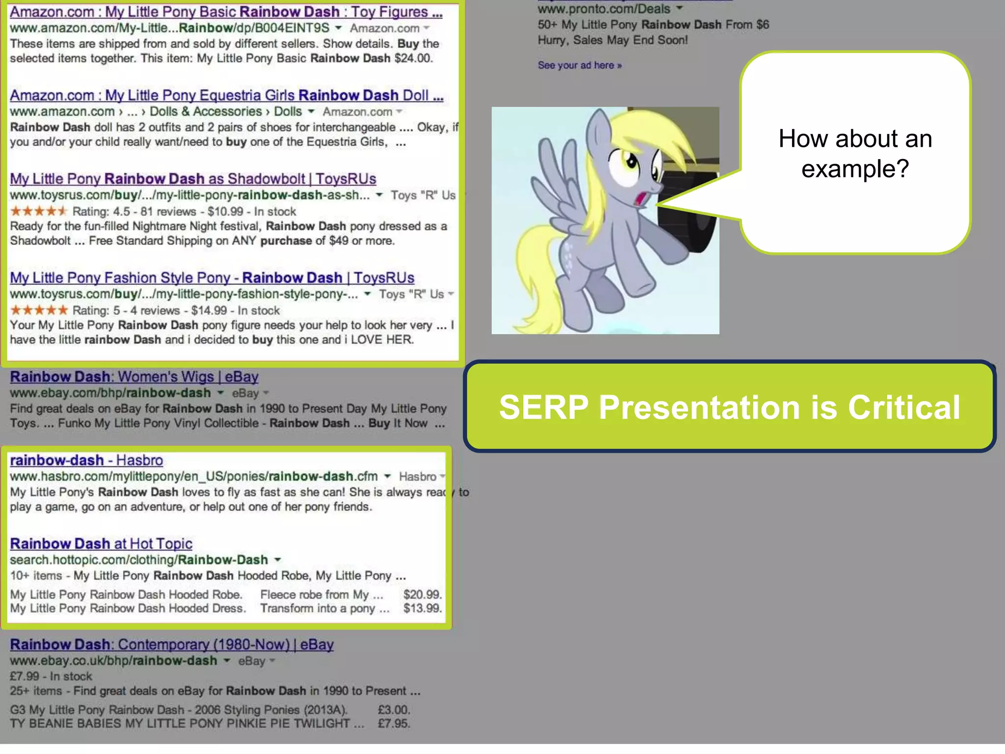 The SERP display is where it all begins
Content & On-Page
SERP Presentation is Critical
How about an
example?
 