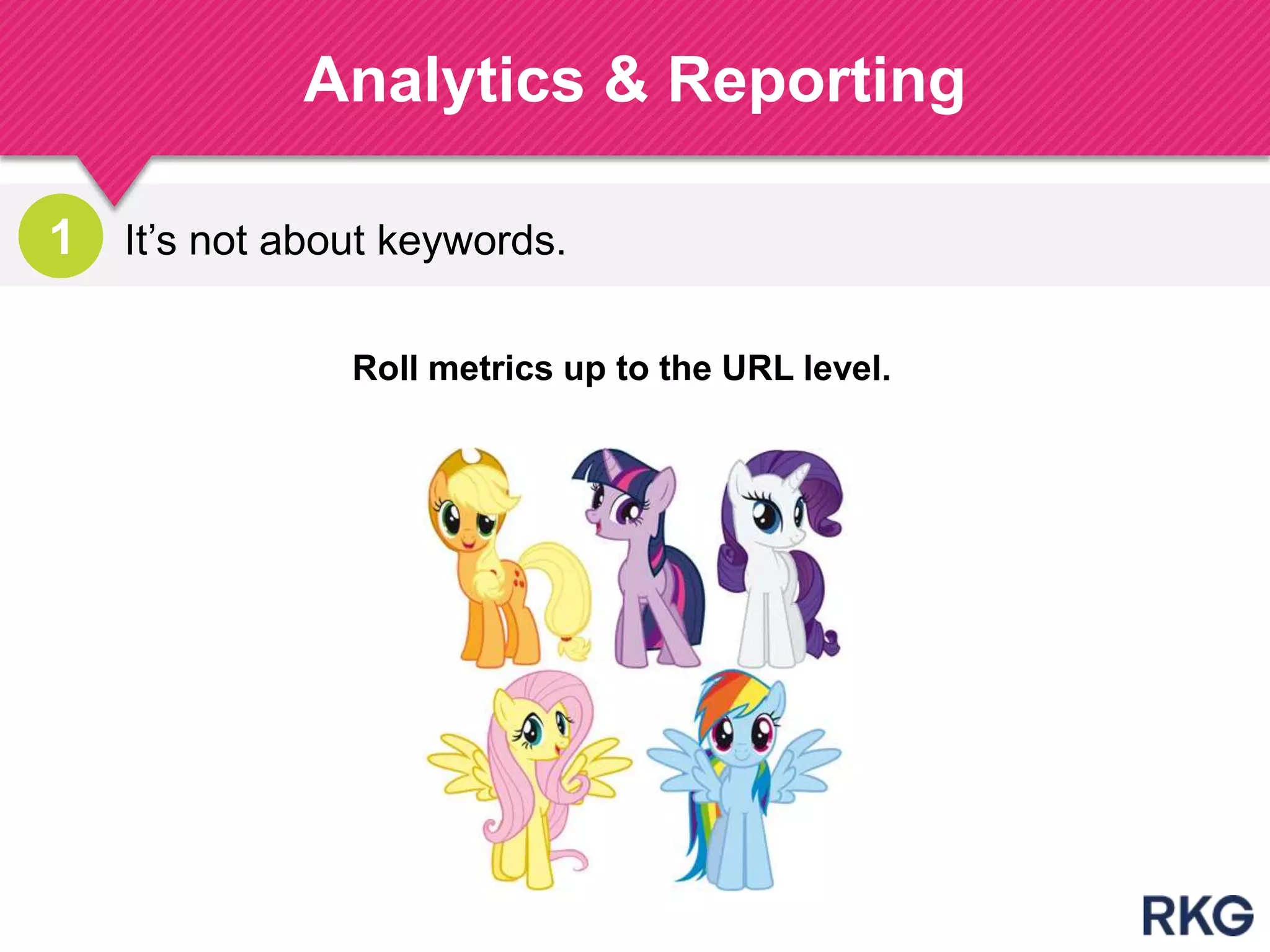 Analytics & Reporting
Roll metrics up to the URL level.
It‟s not about keywords.1
 