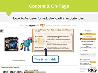 Look to Amazon for industry leading experiences.
Content & On-Page
This is valuable.
 
