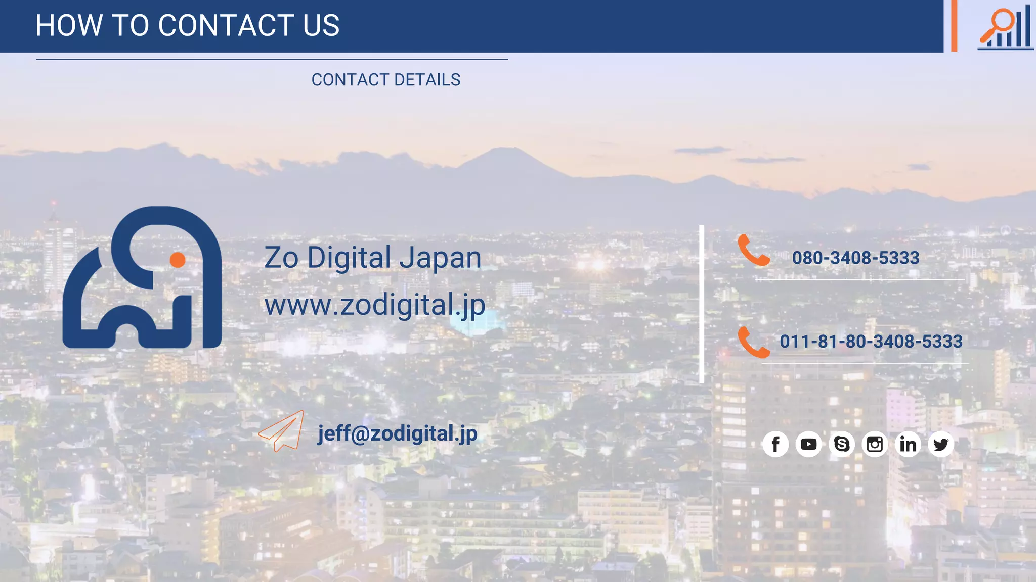Zo Digital Japan
www.zodigital.jp
080-3408-5333
011-81-80-3408-5333
CONTACT DETAILS
HOW TO CONTACT US
jeff@zodigital.jp
 