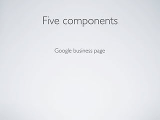 Five components
Google business page
 