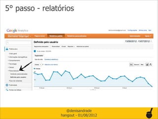 5° passo - relatórios




                    @denisandrade
                 hangout - 01/08/2012
 
