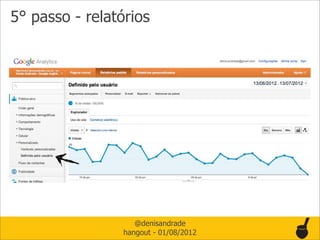 5° passo - relatórios




                    @denisandrade
                 hangout - 01/08/2012
 