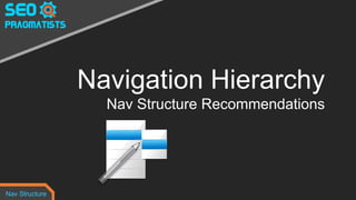 Navigation Hierarchy
Nav Structure Recommendations
Nav Structure
 