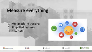Measure everything
1. Multiplatform tracking
2. Simplified features
3. New data
 