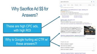 WhySacrificeAd $$for
Answers?
These are high CPC ads,
with high ROI
Why is Google hurting ad CTR w/
these answers?!
 