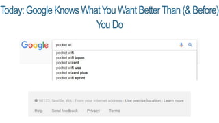 Today:GoogleKnowsWhatYou WantBetterThan(&Before)
You Do
 