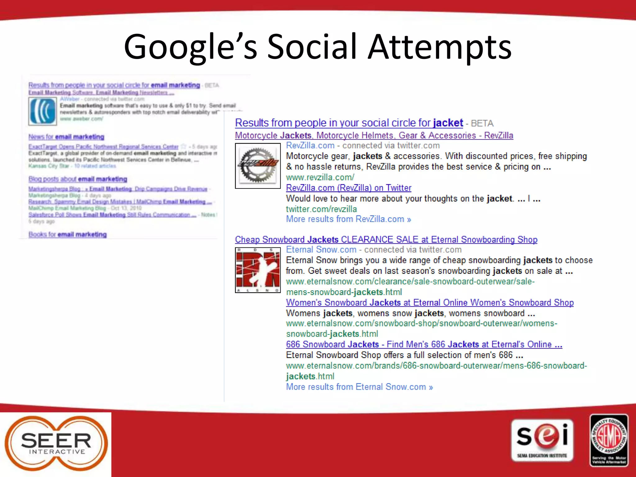 Google’s Social Attempts
*Searchenginewatch.com
 