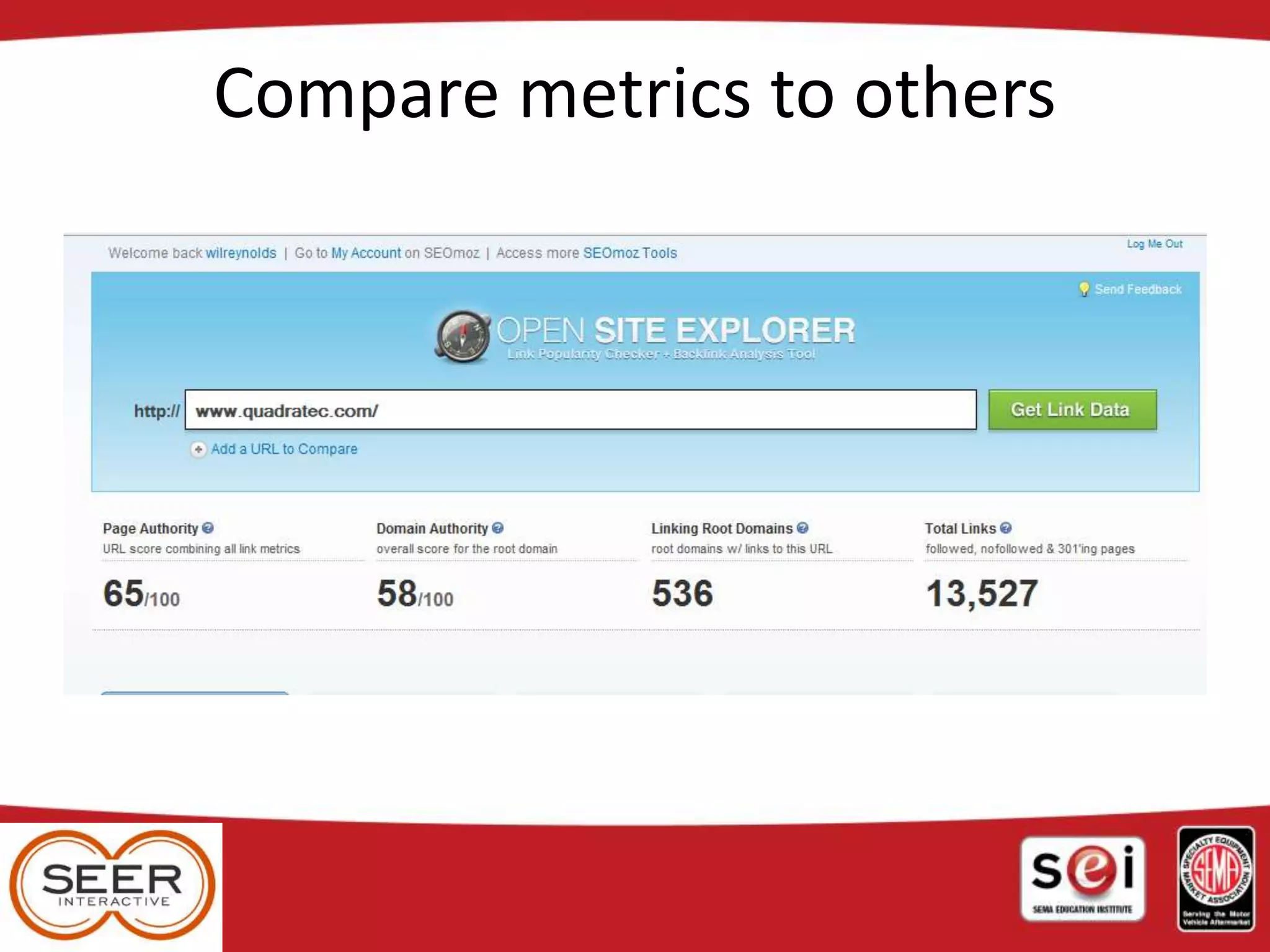 Compare metrics to others
 