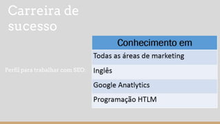 Carreira de
sucesso
Perfil para trabalhar com SEO: