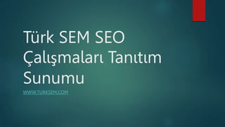 Türk SEM SEO
Çalışmaları Tanıtım
Sunumu
WWW.TURKSEM.COM
 