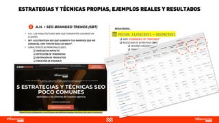 https://www.webpositer.com/l/casos-estudio/estrategias-tecnicas-seo-poco-comunes/
• A.H.: LAS ARQUITECTURAS WEB QUE CONVIERTEN USUARIOS EN
CLIENTES.
• SBT: LA ESTRATEGIA SEO QUE AUMENTA TUS INGRESOS QUE NO
CONOCÍAS, CON “EFECTO BOLA DE NIEVE”.
• CARACTERÍSTICAS PRINCIPALES (SBT):
❑ ANÁLISIS DE IMPACTO
❑ DETECCIÓN DE TENDENCIAS
❑ OBTENCIÓN DE PRODUCTOS
❑ CREACIÓN DE PÁGINA/S
❑ WEB: ECOMMERCE DE “PERFUMES”
❑ RESULTADO DE ESTRATEGIA (SBT):
❑ SESIONES ORGÁNICAS: 50.128
❑ TRANSACCIONES: 1.339
❑ INGRESOS: 21.228,98€
📅 FECHA: 11/03/2021 – 30/04/2021
RESULTADOS…
ESTRATEGIAS Y TÉCNICAS PROPIAS, EJEMPLOS REALES Y RESULTADOS
 
