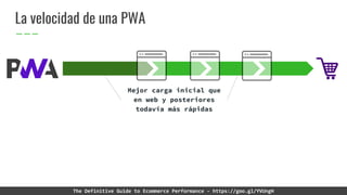 La velocidad de una PWA
Mejor carga inicial que
en web y posteriores
todavía más rápidas
The Definitive Guide to Ecommerce...