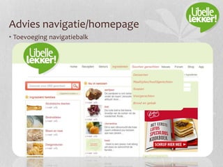 Advies navigatie/homepage
• Toevoeging navigatiebalk
 