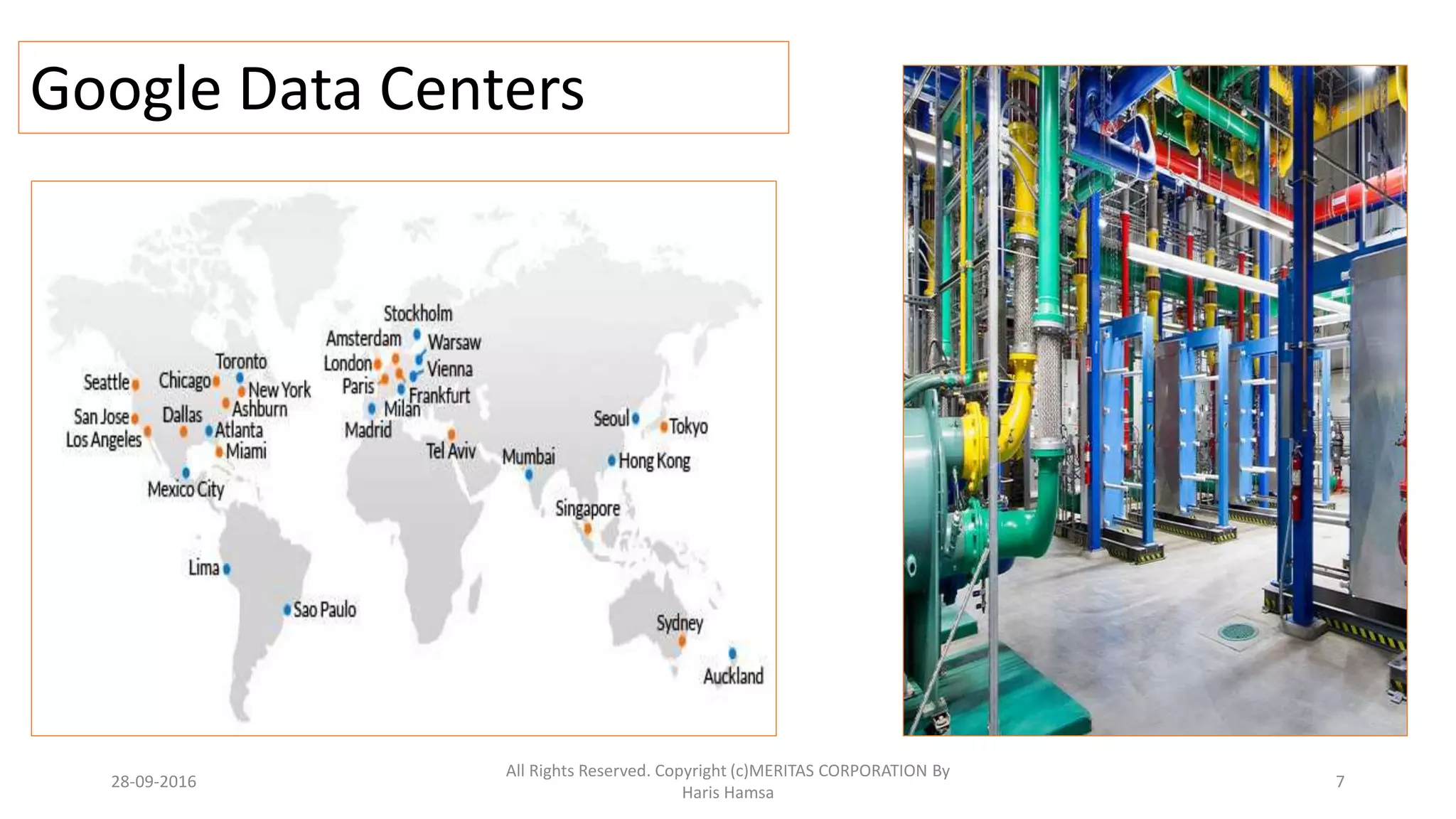 Google Data Centers
28-09-2016
All Rights Reserved. Copyright (c)MERITAS CORPORATION By
Haris Hamsa
7
 
