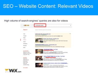 High volume of search-engines‟ queries are also for videos
SEO – Website Content: Relevant Videos
 