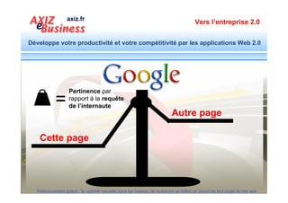 Vers l’entreprise 2.0


Développe votre productivité et votre compétitivité par les applications Web 2.0




                    Pertinence par

             =      rapport à la requête
                    de l’internaute
                                                                              Autre page

    Cette page




  Référencement gratuit : la visibilité naturelle dans les moteurs de recherche se définit en amont de tout projet de site web
 