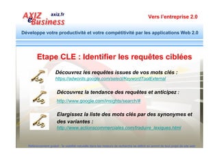 Vers l’entreprise 2.0


Développe votre productivité et votre compétitivité par les applications Web 2.0




                                                                                 Retrouvez à l’adresse :
                                                                                 http://positionnement.axiz.fr/etude-
                                                                                 marche-internet.html
                                                                                 les Principaux outils de recherche de mots
                                                                                 clés : Requête, volume, tendance…




  http://positionnement.axiz.fr/etude-marche-internet.html
  Référencement gratuit : la visibilité naturelle dans les moteurs de recherche se définit en amont de tout projet de site web
 