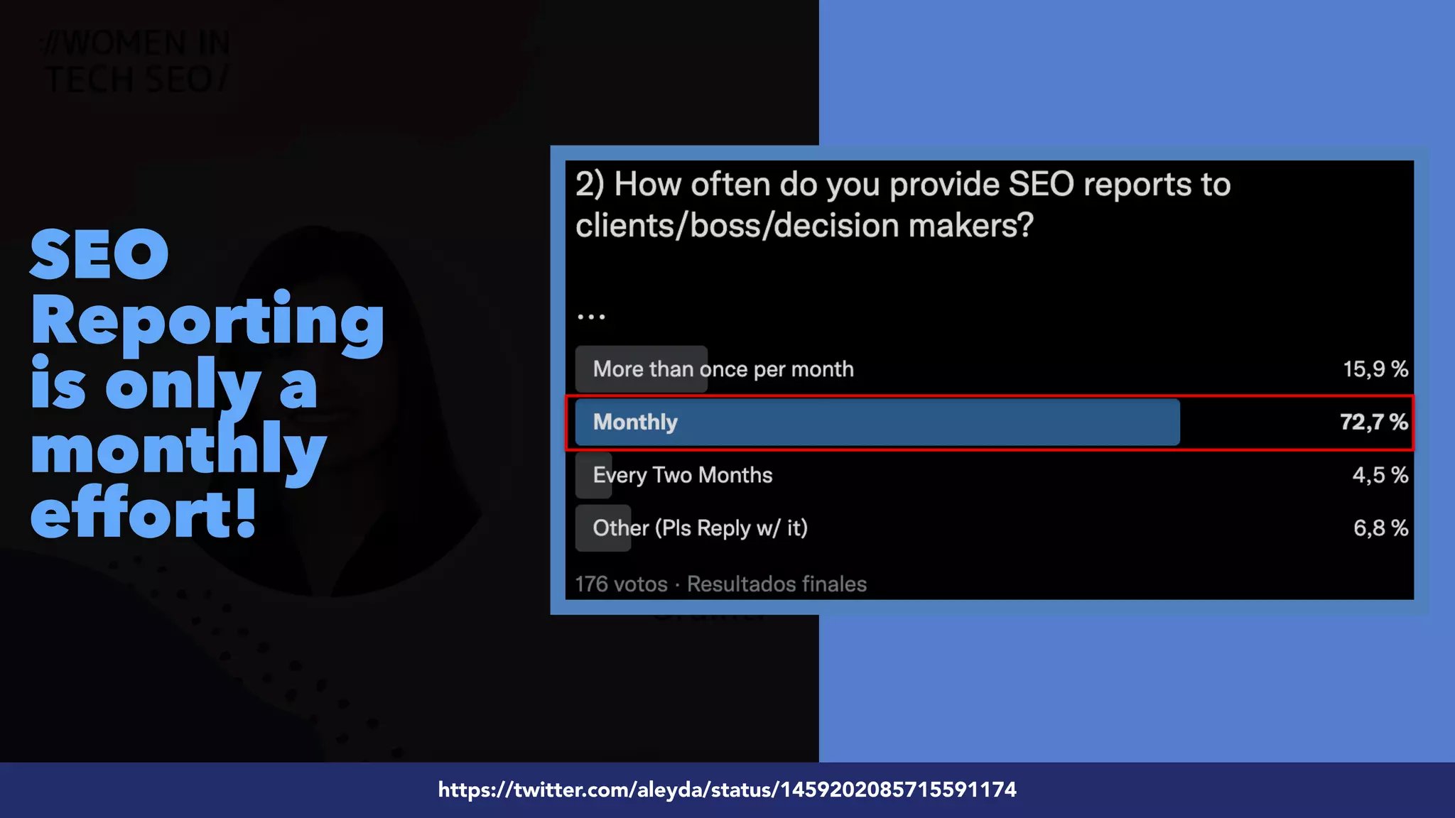 #ecommerceseo at @siteground by @aleyda from @orainti
#SEOReporting at #WTSFest by @aleyda from @orainti
SEO
Reporting
is only a
monthly
effort!
https://twitter.com/aleyda/status/1459202085715591174
 