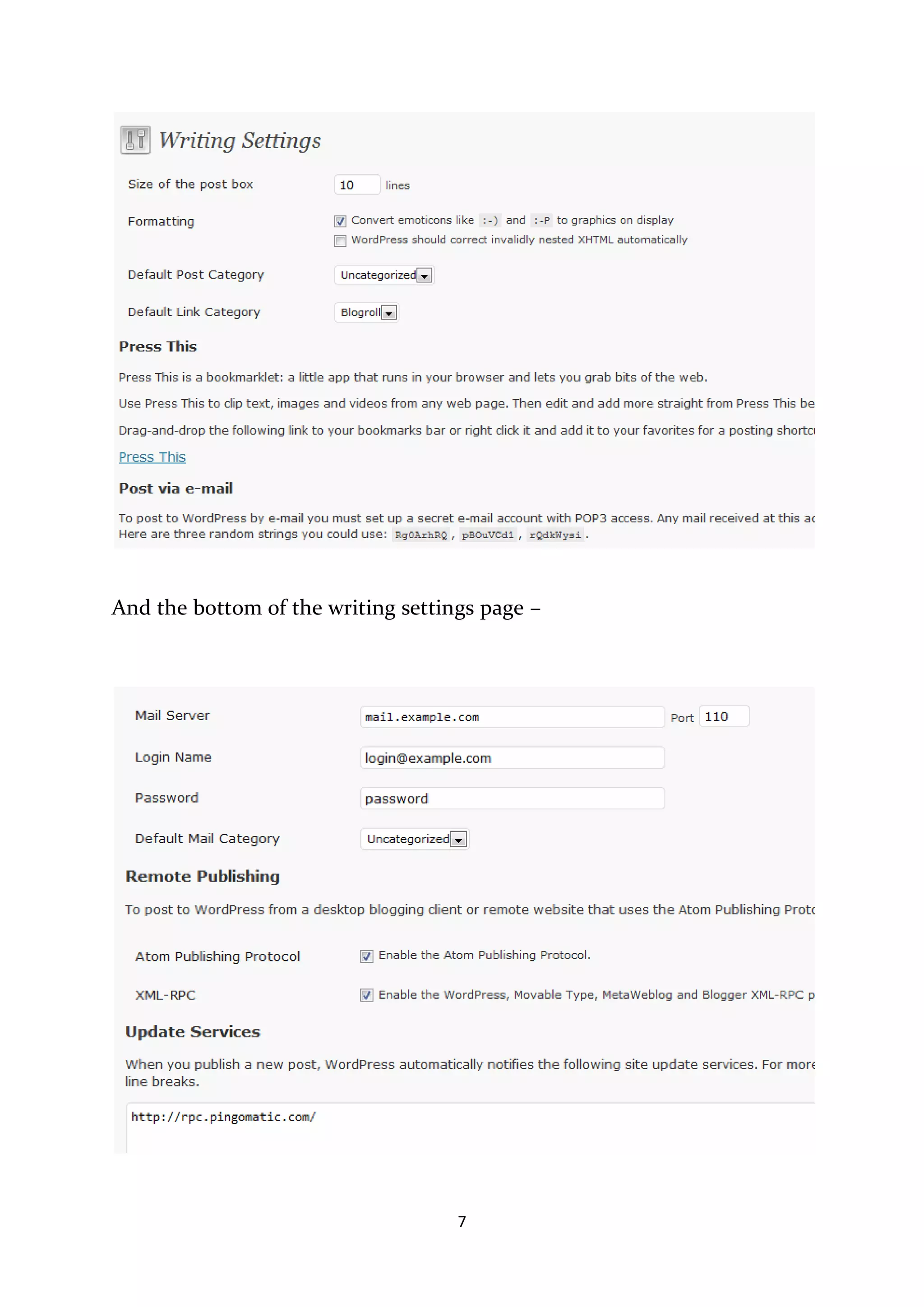 And the bottom of the writing settings page –




                                    7
 