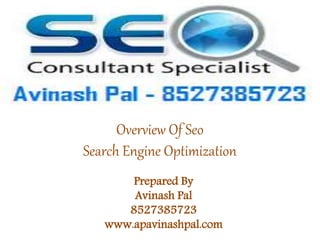 Overview Of Seo
Search Engine Optimization
Prepared By
Avinash Pal
8527385723
www.apavinashpal.com
 