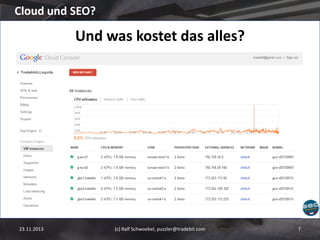 Cloud und SEO?

Und was kostet das alles?

23.11.2013

(c) Ralf Schwoebel, puzzler@tradebit.com

7

 