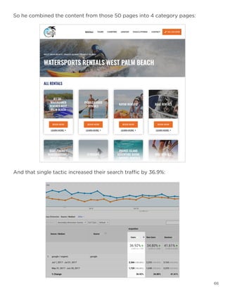 66
And that single tactic increased their search traffic by 36.9%:
So he combined the content from those 50 pages into 4 category pages:
 